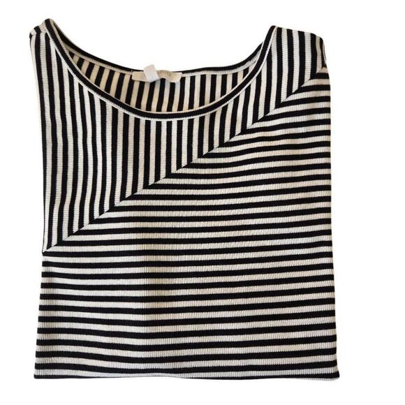 T By Talbots Womens Striped Cotton Blend Ribbed Knit Tee Black White Small - Picture 10 of 11